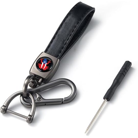Leather Car Keychain — Puerto Rico Flag Coquí